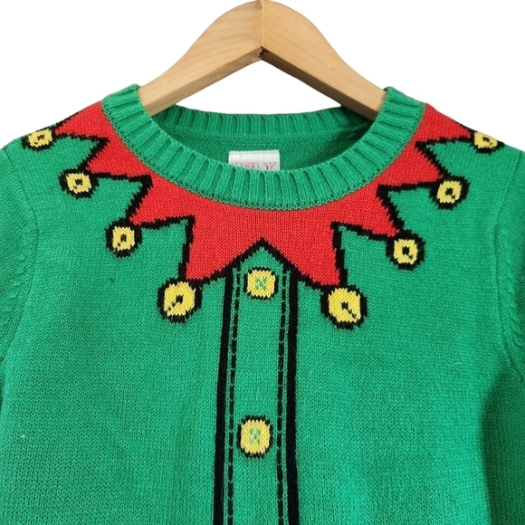 Ugly Xmas Christmas Sweater festive Sz.L green red long-sleeve knit elf sweater - Picture 2 of 9